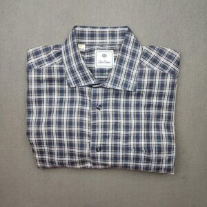 David Donahue Shirt Mens Large Blue Brown Plaid Long Sleeve Button Up Classic